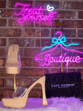 Cape Robbin Nude/Clear Mule Platform Heels